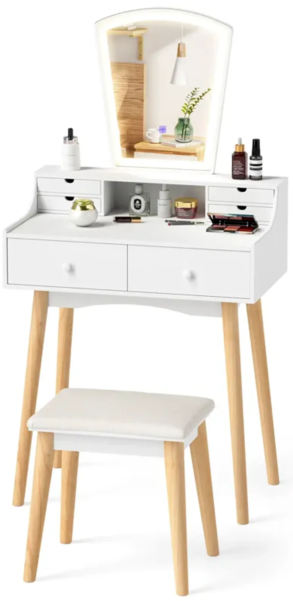 Vanity Desk Set with 3-Color Adjustable LED Lighted Mirror and Drawers