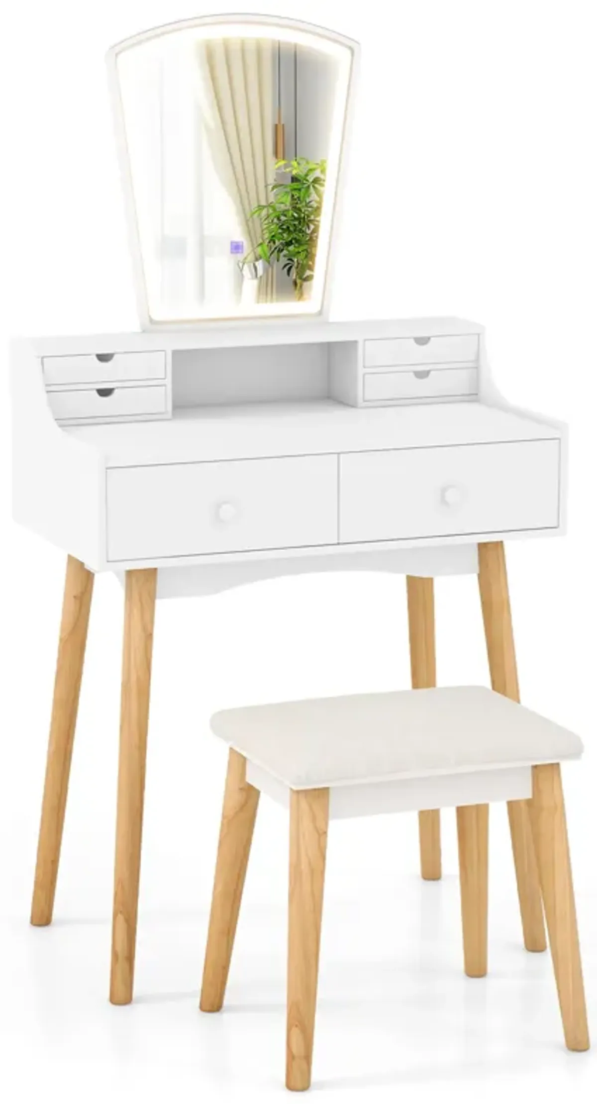 Vanity Desk Set with 3-Color Adjustable LED Lighted Mirror and Drawers