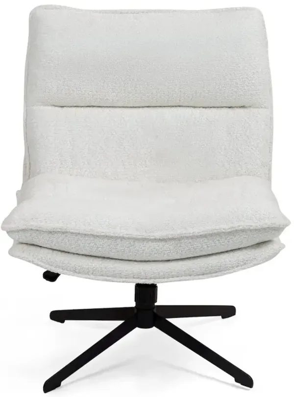 Glamour Home Benecia White Boucle Upholstered Fabric Accent Chair Black Metal Swivel Legs