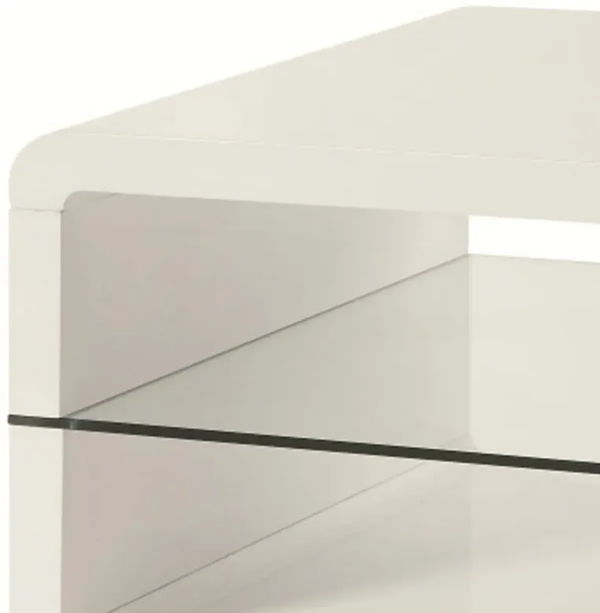 Modern Coffee Table With Rounded Corners & Clear Tempered Glass Shelf, White-Benzara