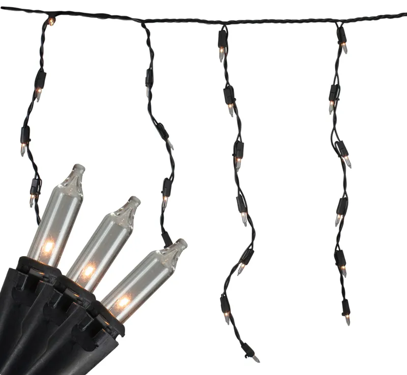 100 Count Clear Mini Icicle Christmas Lights - 3.5 ft Black Wire