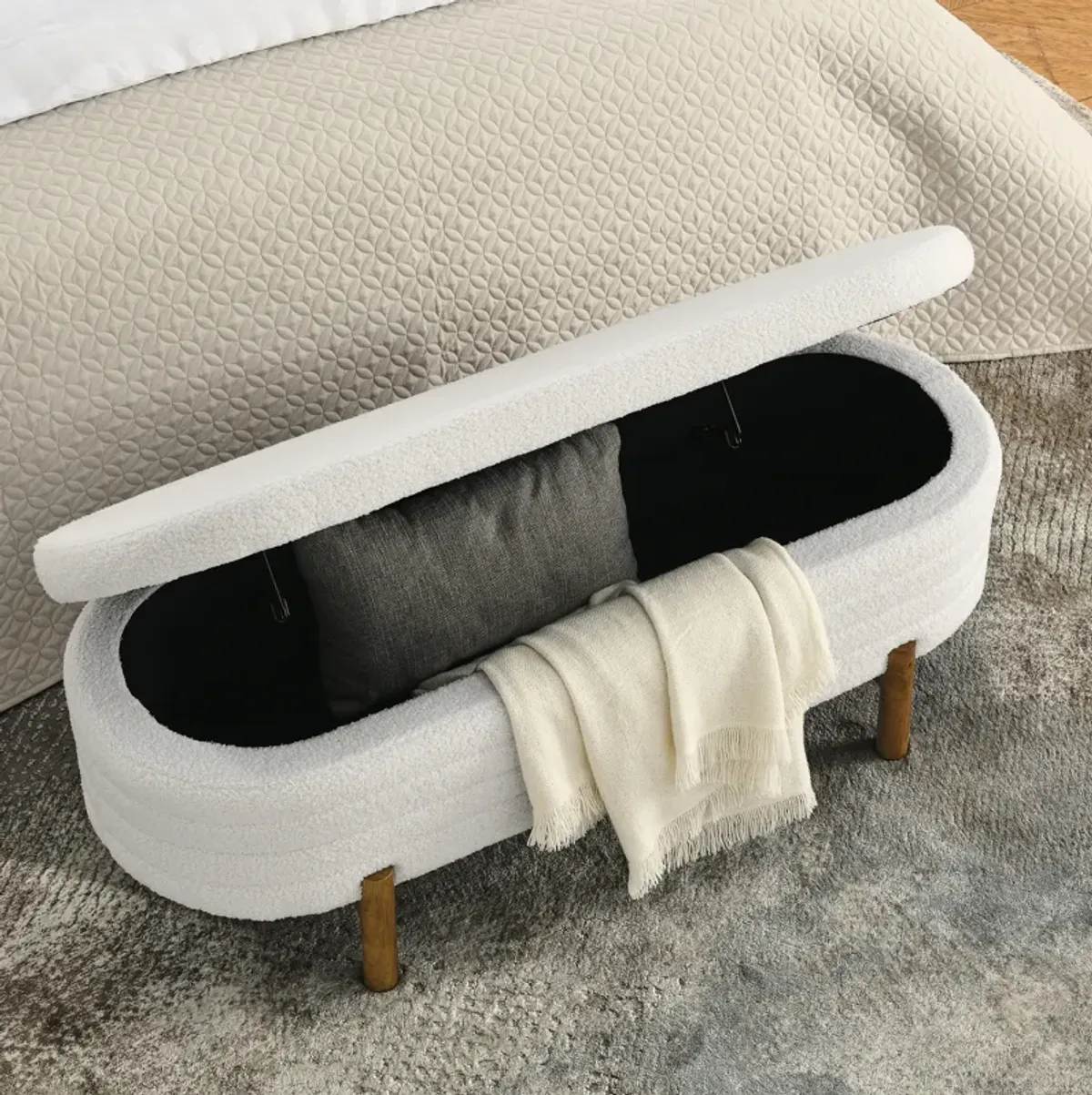 Gewnee Ottoman Oval Storage Bench,Beige