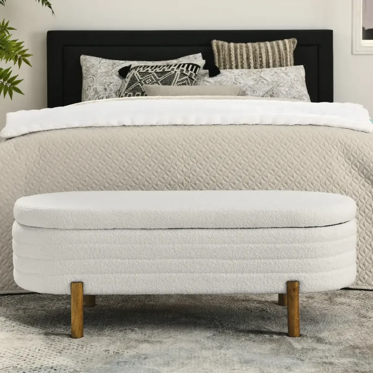 Gewnee Ottoman Oval Storage Bench,Beige