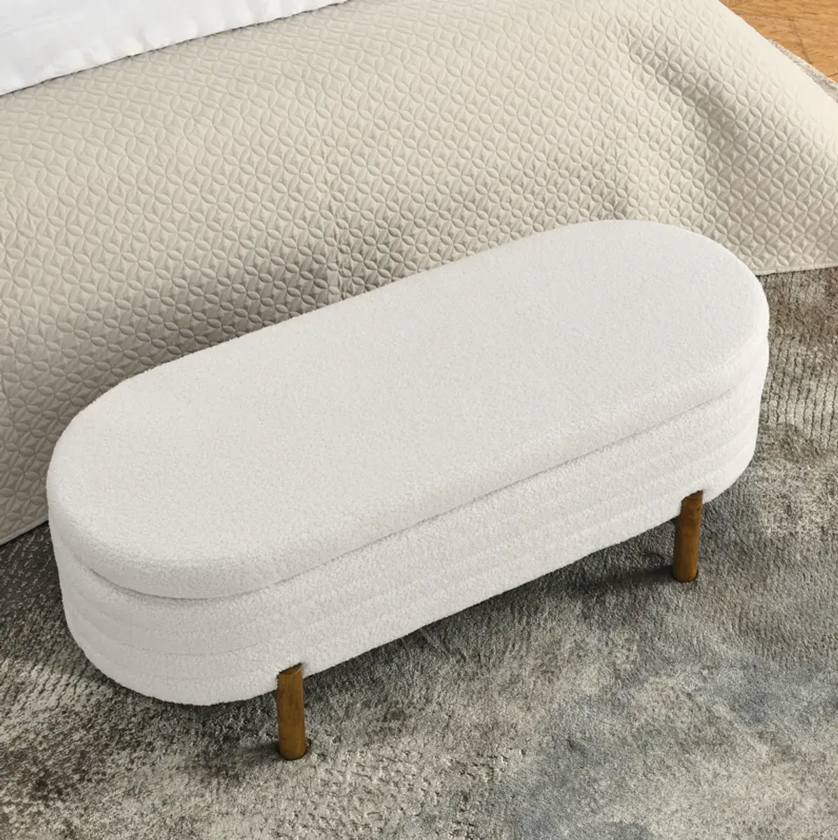 Gewnee Ottoman Oval Storage Bench,Beige