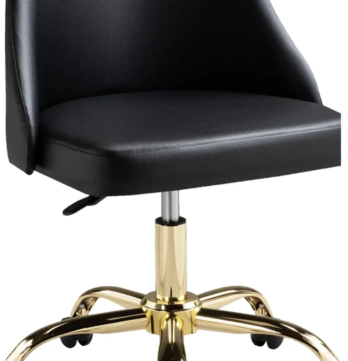 Yim 22 Inch Adjustable Swivel Office Chair, Black Faux Leather, Gold Metal - Benzara