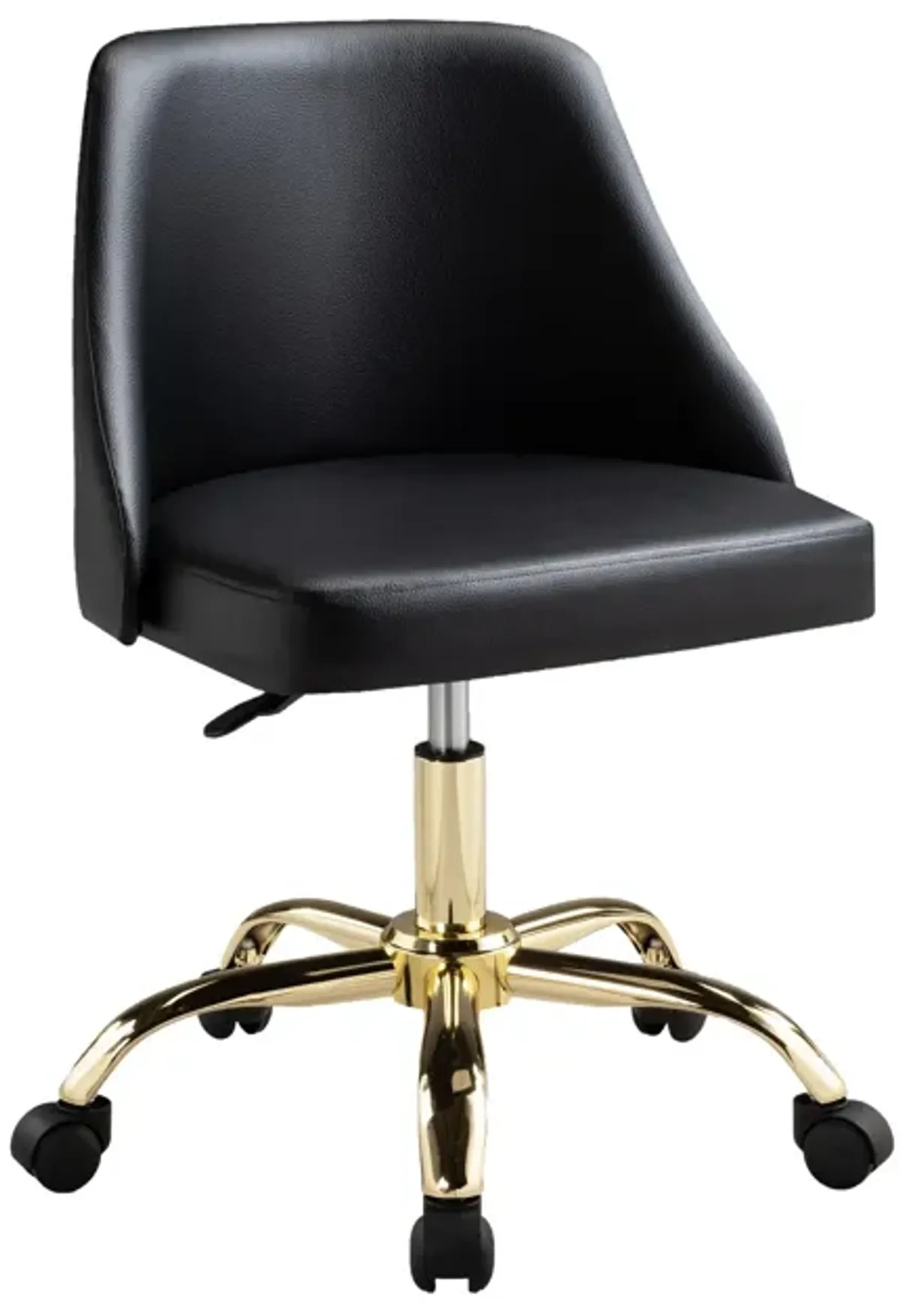 Yim 22 Inch Adjustable Swivel Office Chair, Black Faux Leather, Gold Metal - Benzara