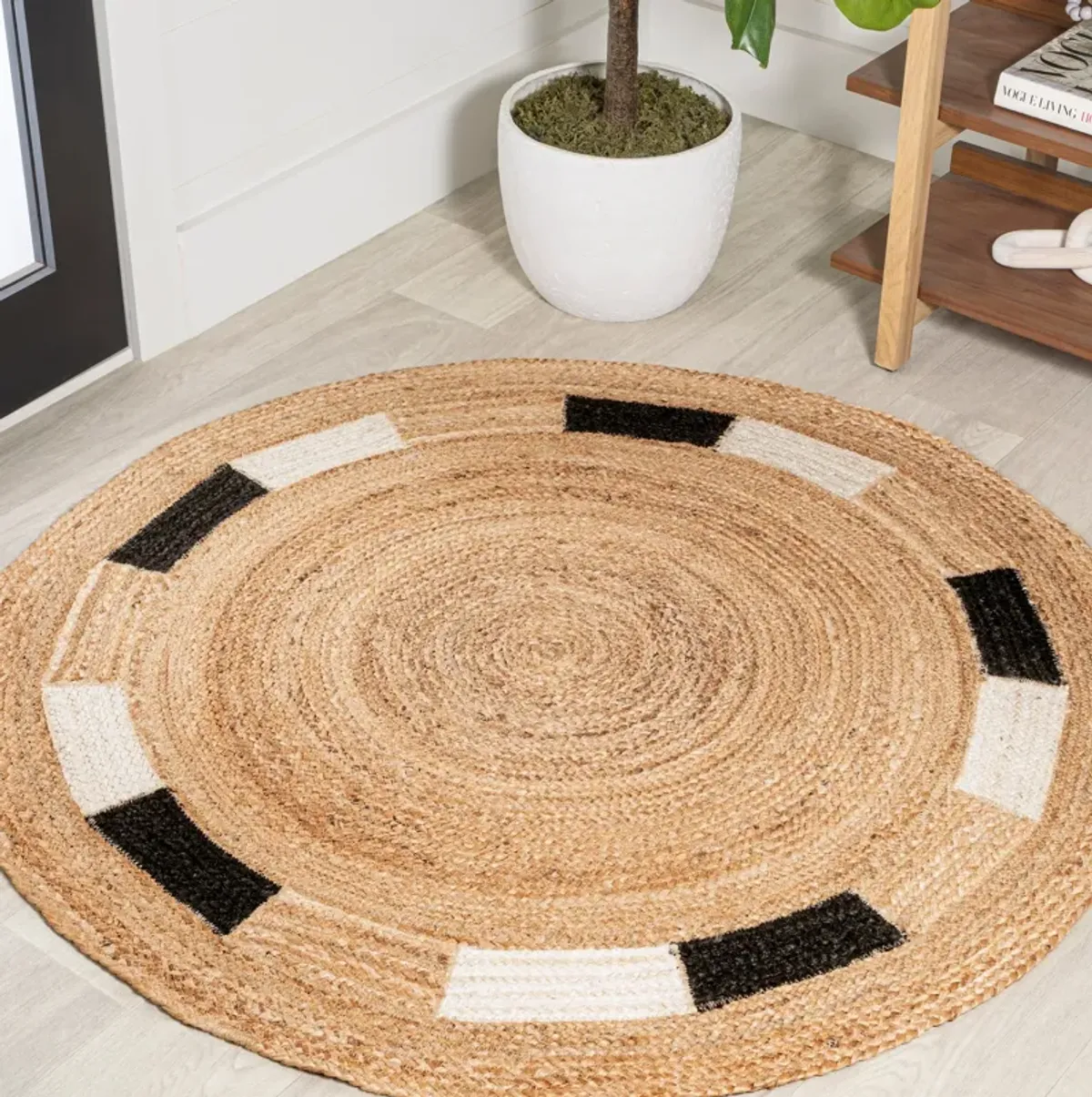 Porto Geometric Jute Circle Natural/Cream/Black Area Rug