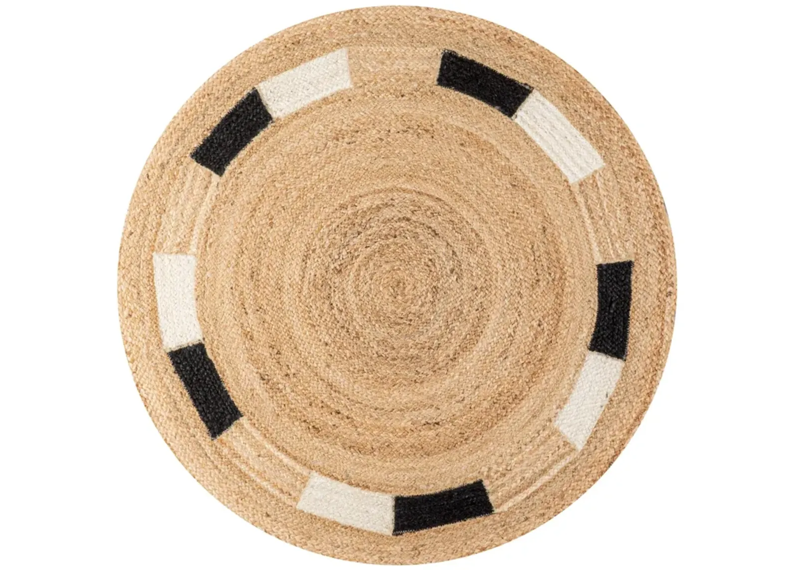 Porto Geometric Jute Circle Natural/Cream/Black Area Rug