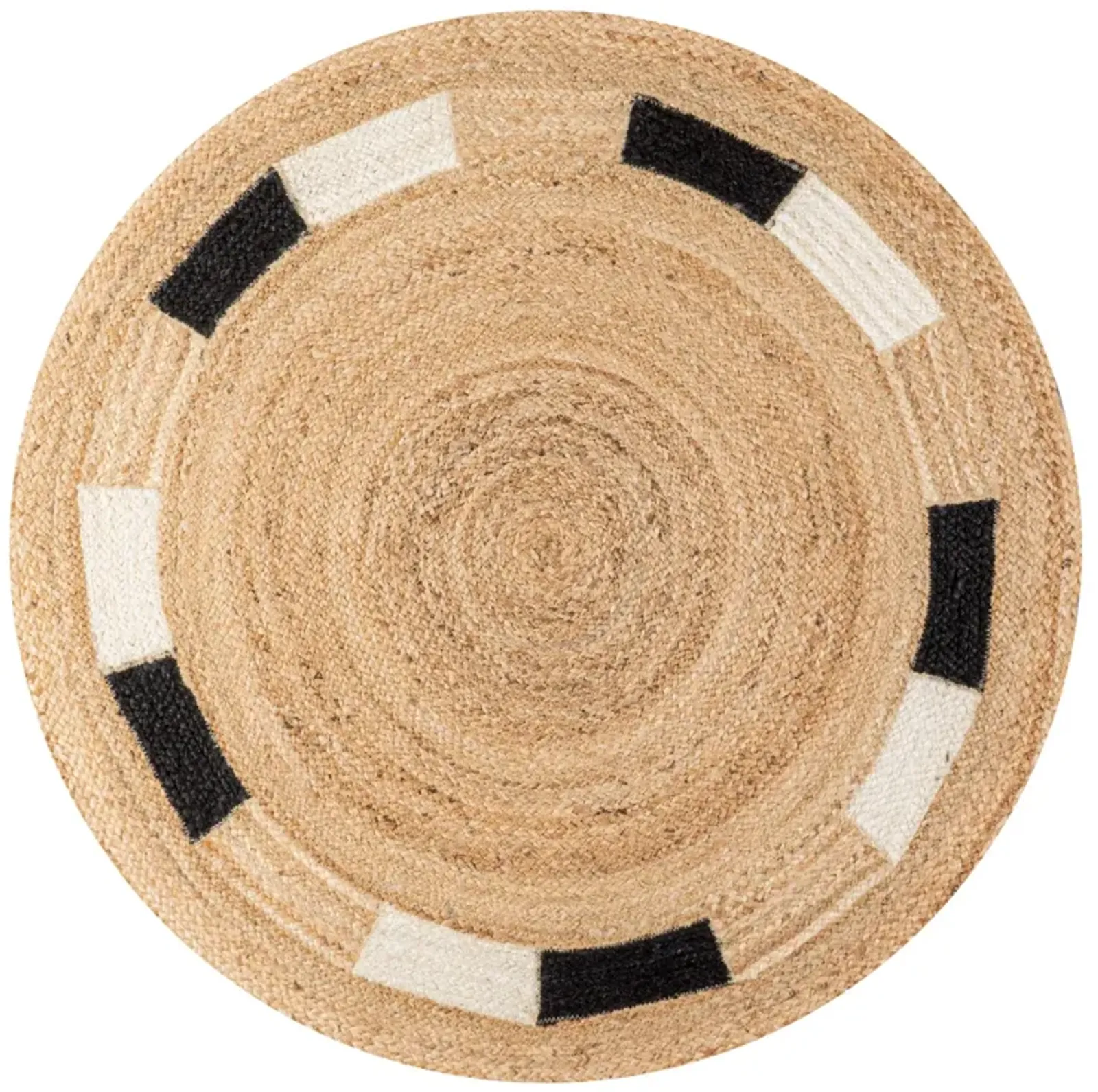 Porto Geometric Jute Circle Natural/Cream/Black Area Rug