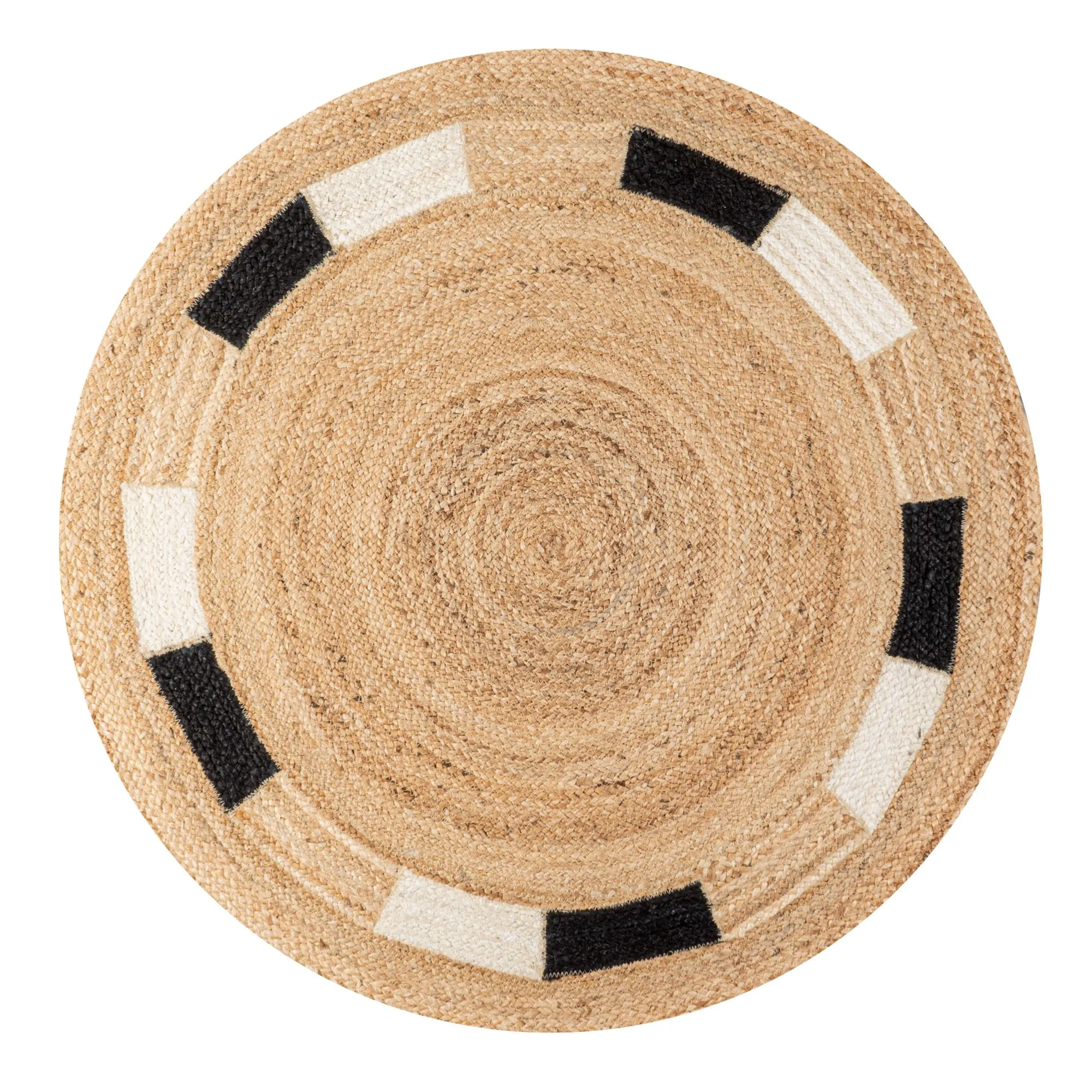 Porto Geometric Jute Circle Natural/Cream/Black Area Rug