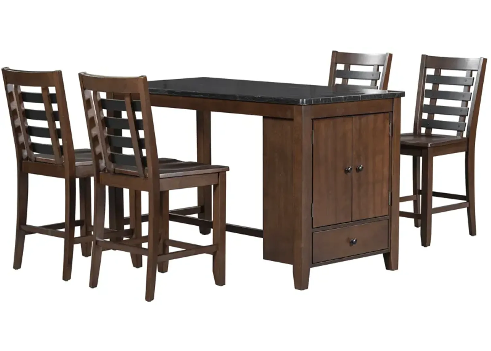 MONDAWE Counter Height 5-Piece Dining Table Set with Faux Marble Tabletop, Solid Wood Table Set with Storage Cabinet and Drawer