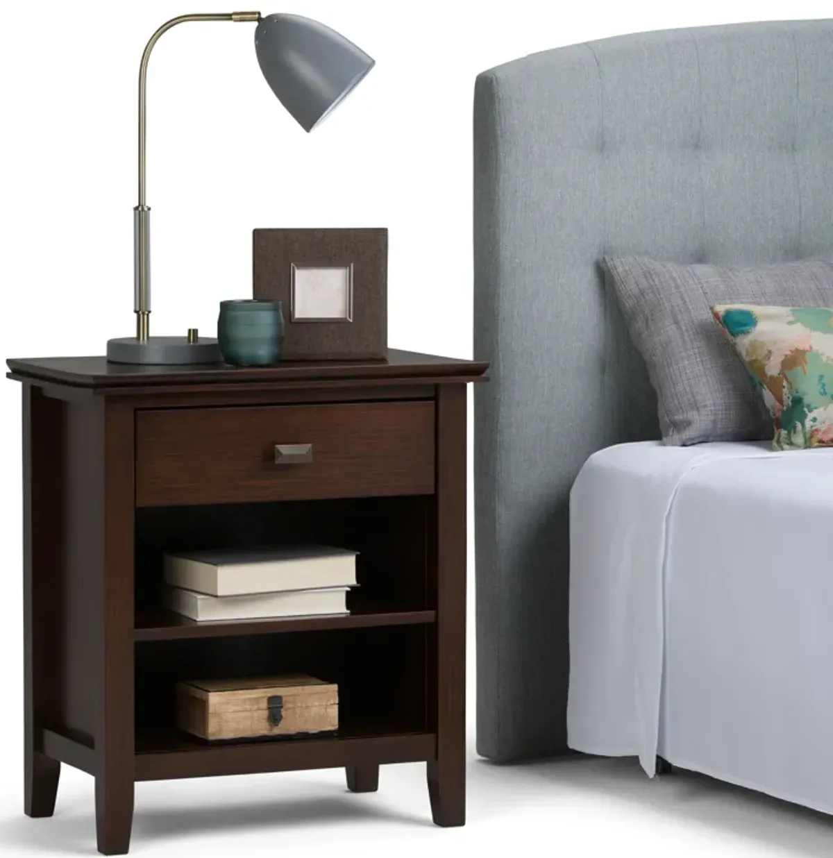 Artisan SOLID WOOD 24 inch Wide Transitional Bedside Nightstand Table in Russet Brown