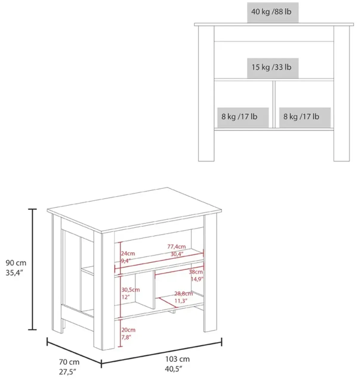 Kitchen Island Ada, Kitchen, Taupe / White