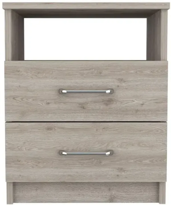 DEPOT E-SHOP Salento Nightstand, Two Drawers, One Shelf, Countertop- Light Grey, For Bedroom