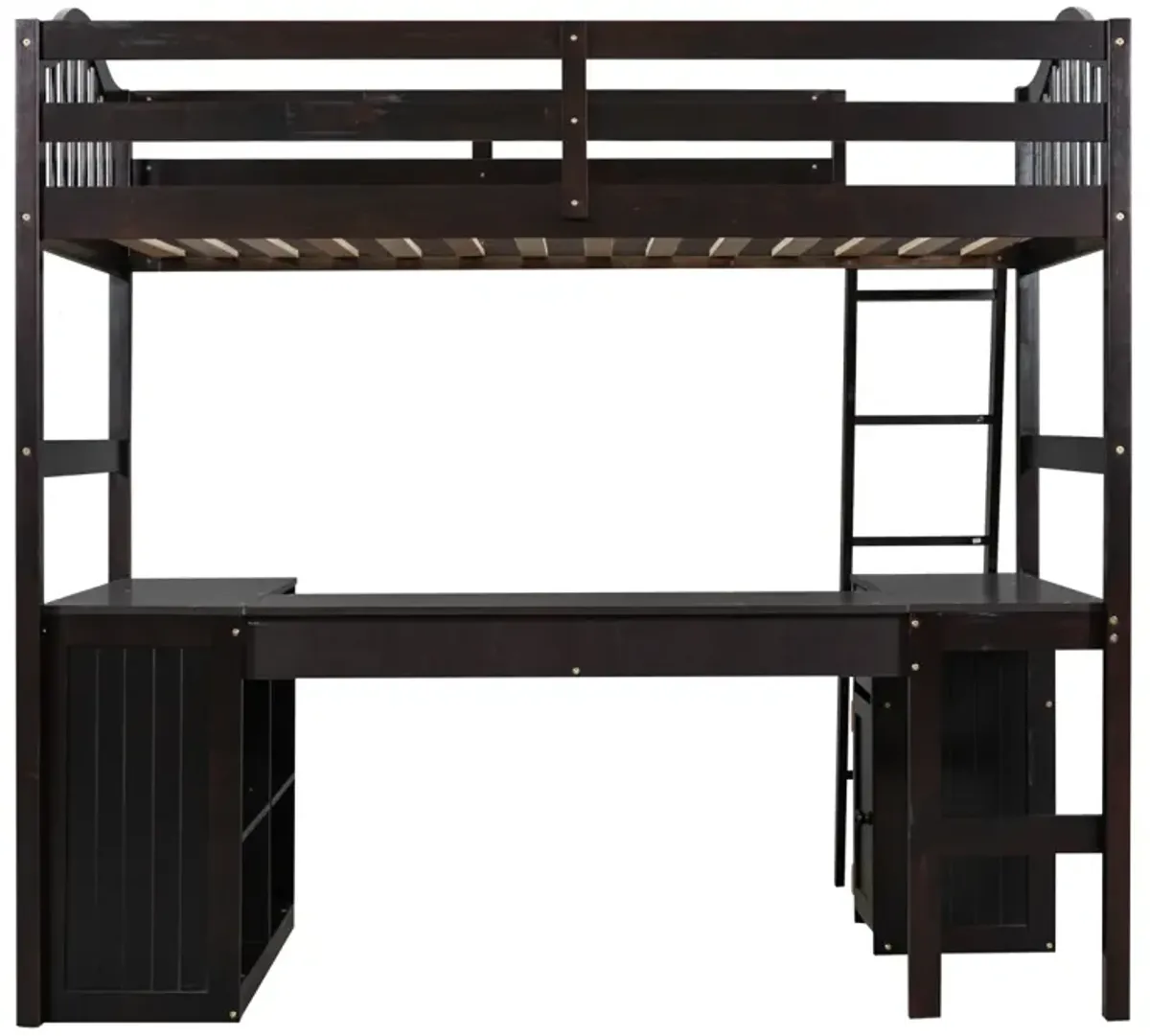 Twin Size Loft Bed With Drawers, Cabinet, Shelves And Desk, Wooden Loft Bed With Desk