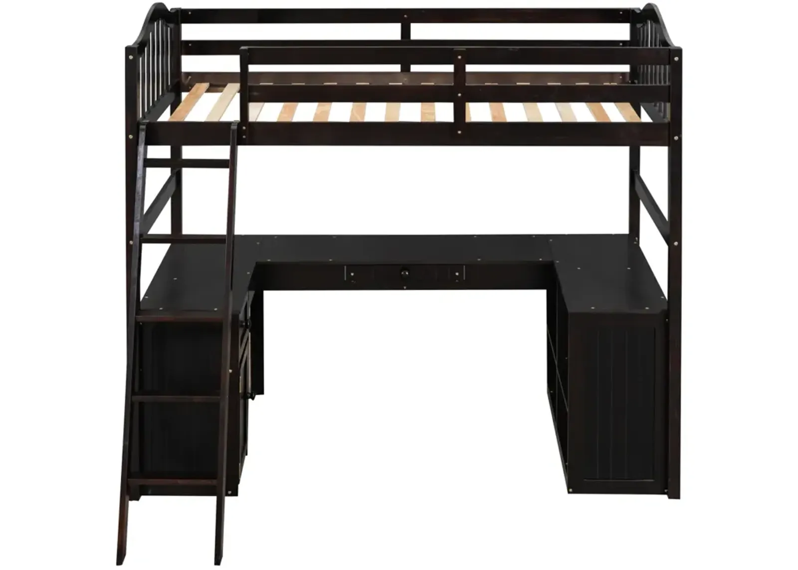 Twin Size Loft Bed With Drawers, Cabinet, Shelves And Desk, Wooden Loft Bed With Desk