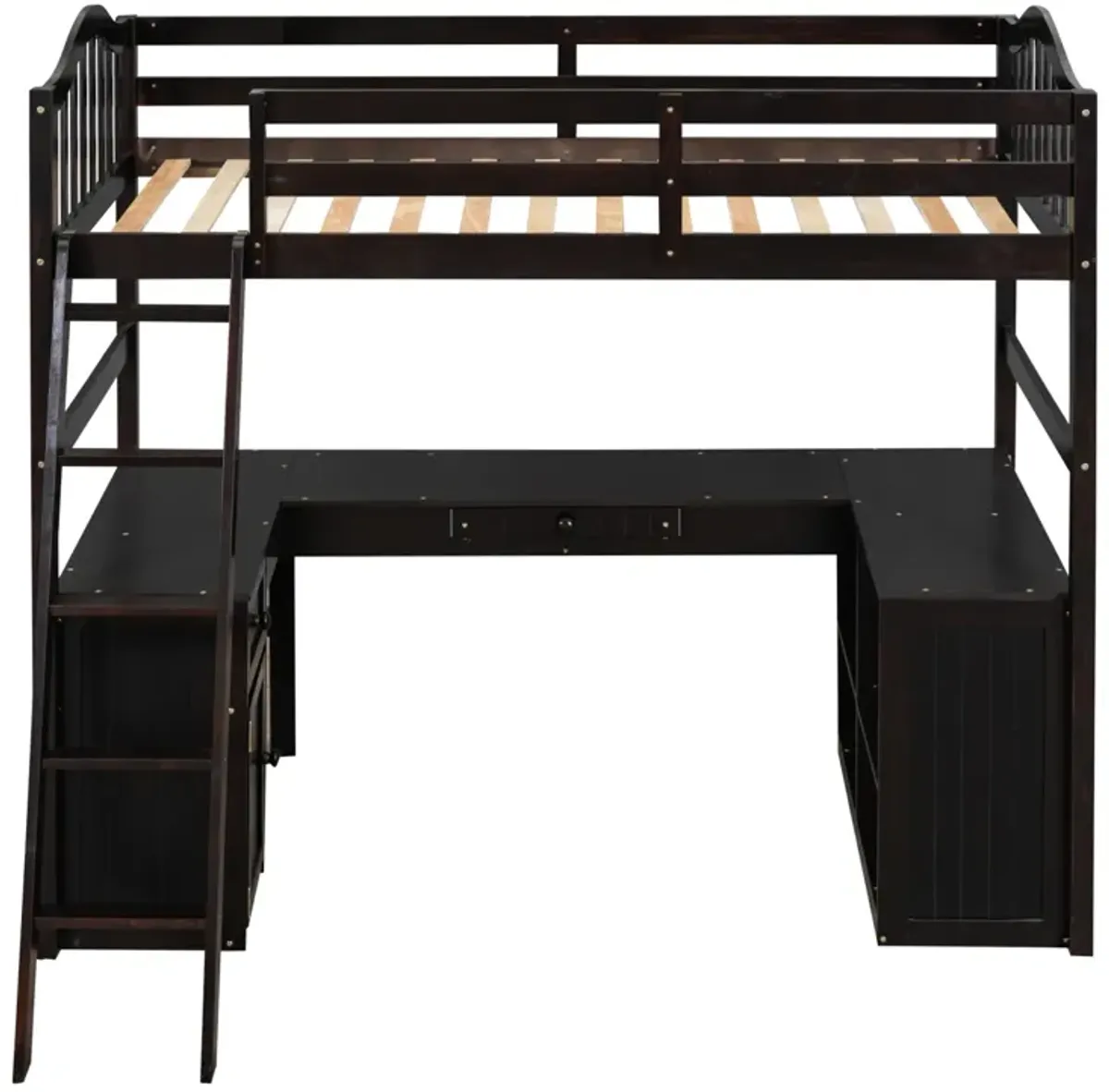 Twin Size Loft Bed With Drawers, Cabinet, Shelves And Desk, Wooden Loft Bed With Desk