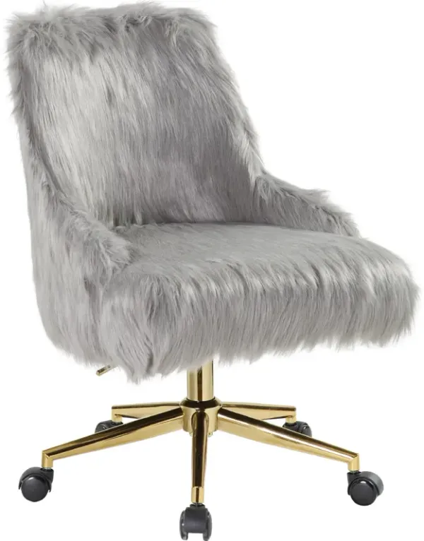Office Chair in Gray Faux Fur and Gold