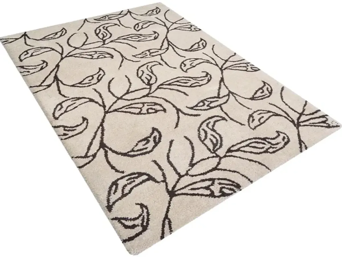 RUGSOTIC CARPETS HAND TUFTED WOOL ECO-FRIENDLY AREA RUGS  - 4'x6', Rectangle Shape, Beige & Brown, Floral Modern Design, High Pile Thick Handmade Area Rugs for Living Room, Bed Room (K00726)