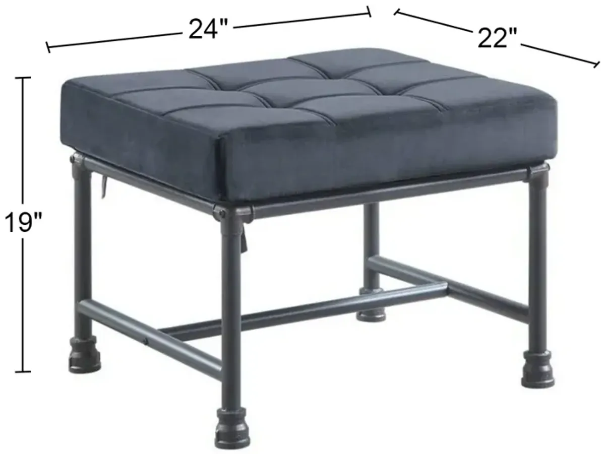 Ottoman in Tufted Gray Velvet and Sandy Gray