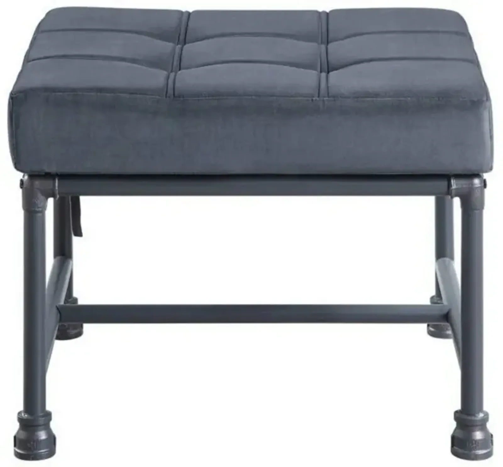 Ottoman in Tufted Gray Velvet and Sandy Gray