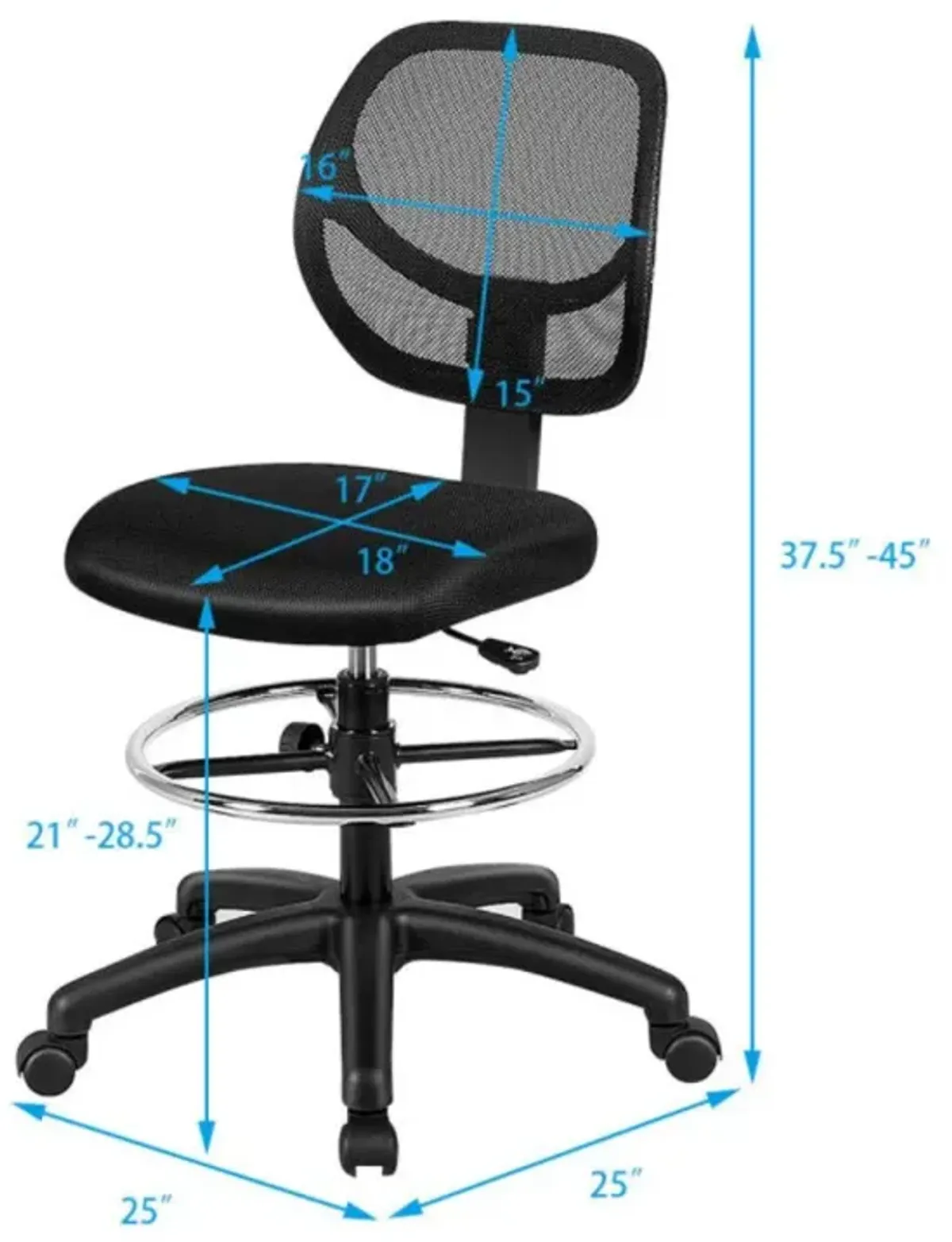 Hivvago Adjustable Height Mid Back Mesh Drafting Office Chair