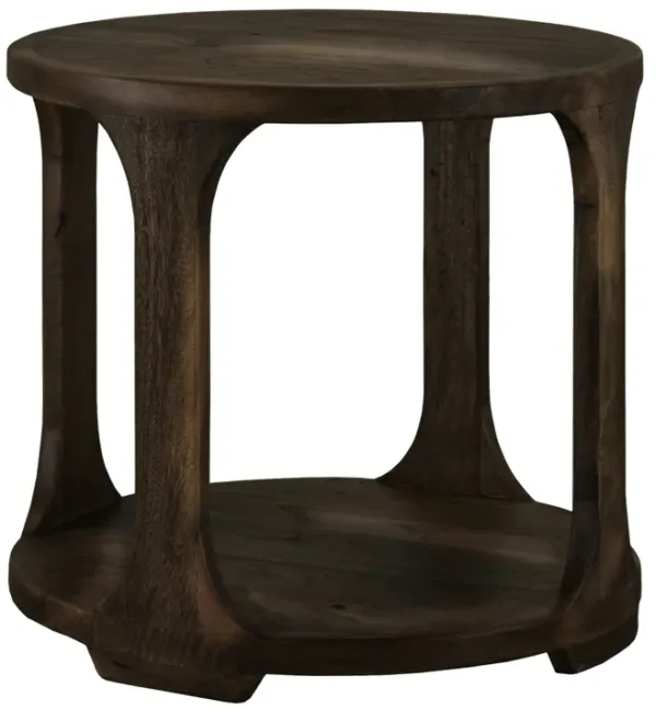 Eray Side End Table, 1 Shelf, Round Open Frame, Black Teak, 26 Inch