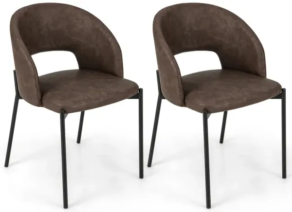 Dining Chair Set of 2 with High-density Sponge Cushion and PU Leather-Brown
