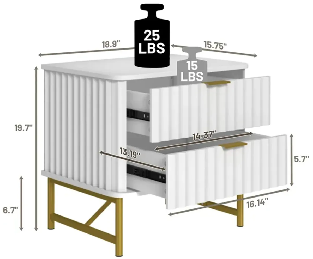 2-Drawer Nightstand with Metal Base