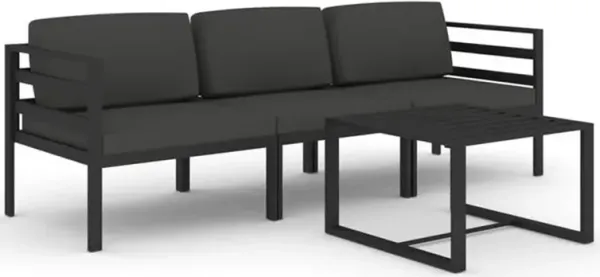 Shina 4pc Outdoor Modular Sofa Set, Dark Gray Aluminum, Cushions - Benzara