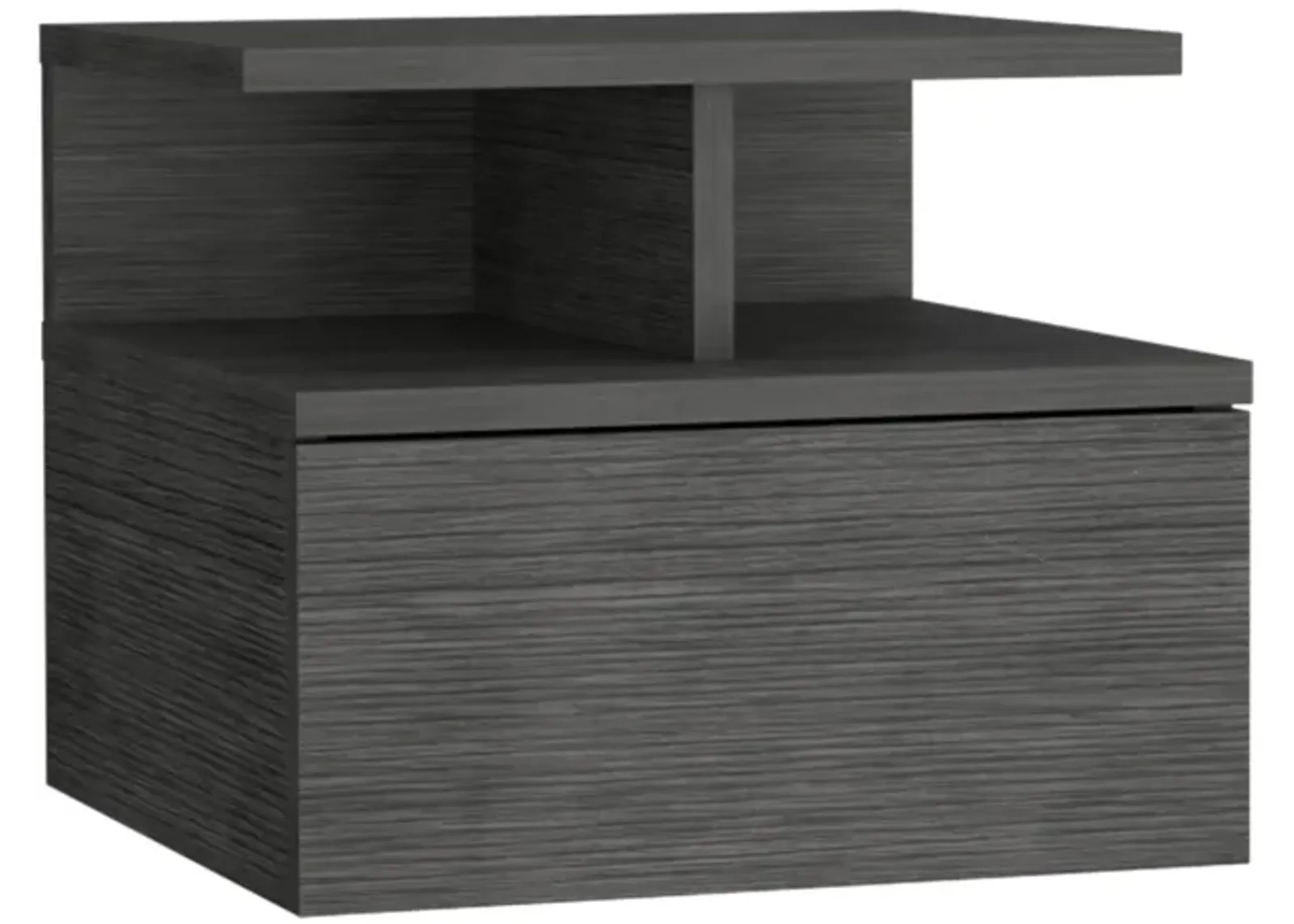 Adele Floating Nightstand with Drawer and Open Storage Shelves- Smokey Oak