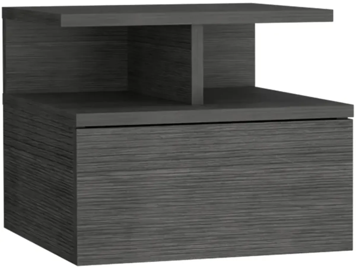 Adele Floating Nightstand with Drawer and Open Storage Shelves- Smokey Oak