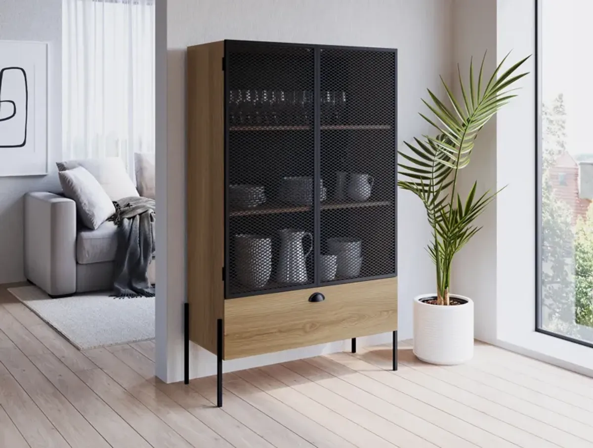 Kybele Brown and Black Mesh 2-Door Display Storage Cabinet