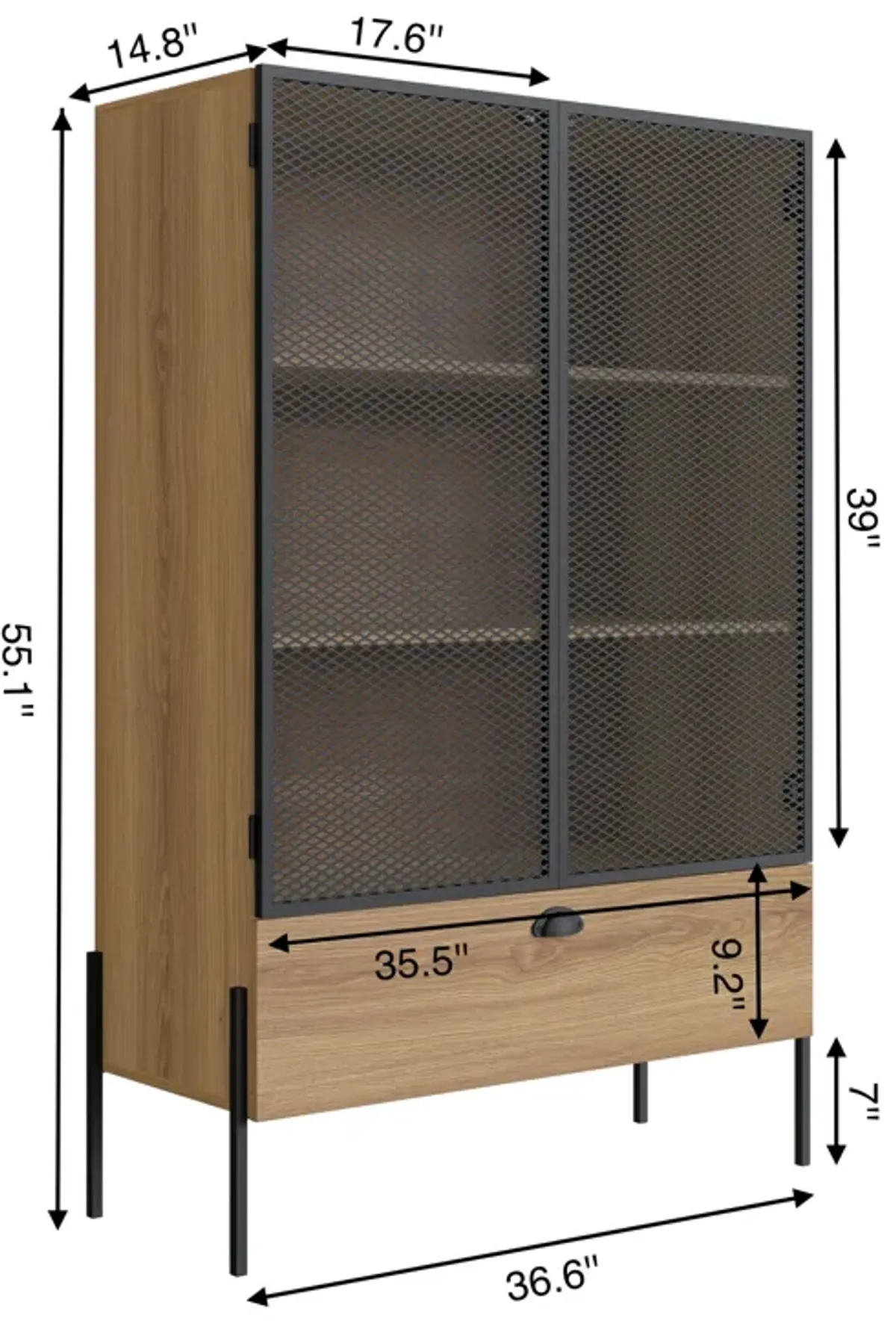 Kybele Brown and Black Mesh 2-Door Display Storage Cabinet