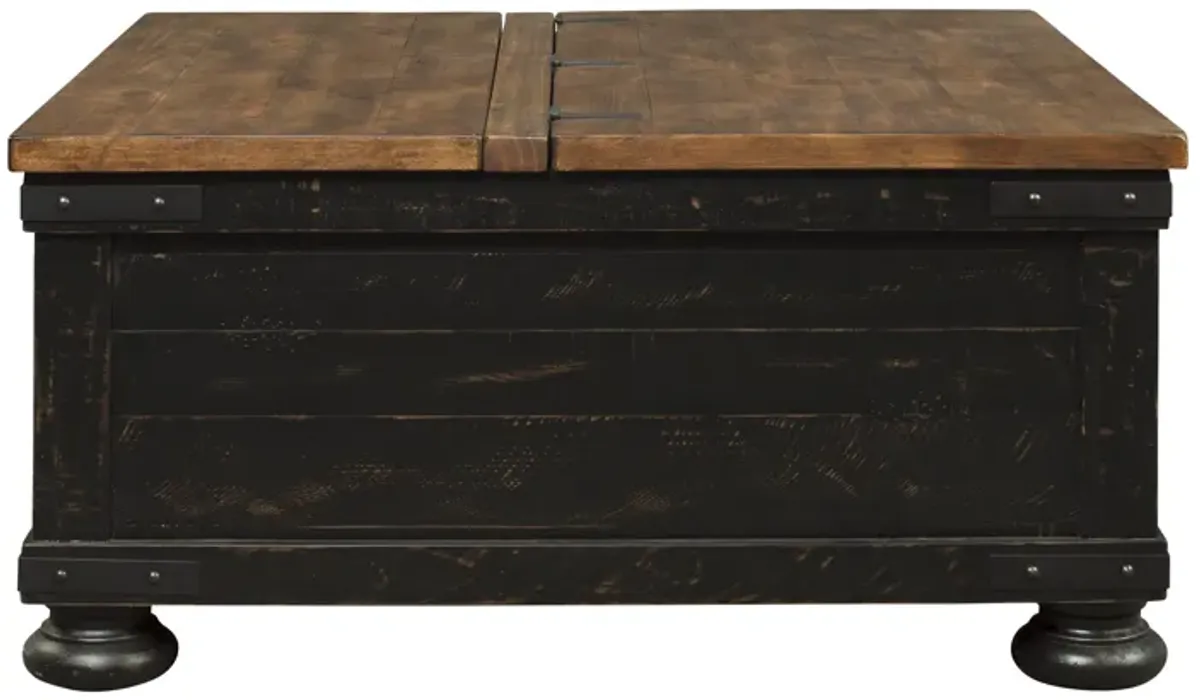 Square Wooden Lift Top Cocktail Table with Trunk Storage, Brown and Black