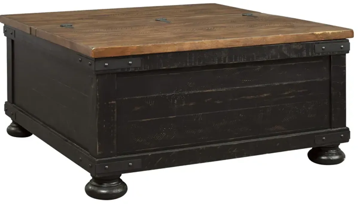 Square Wooden Lift Top Cocktail Table with Trunk Storage, Brown and Black