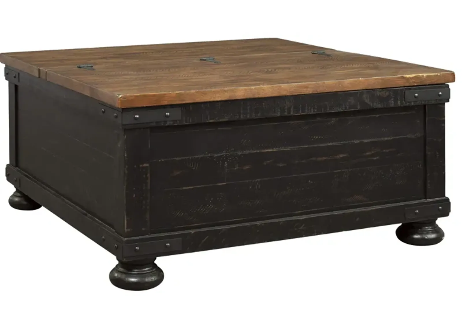 Square Wooden Lift Top Cocktail Table with Trunk Storage, Brown and Black