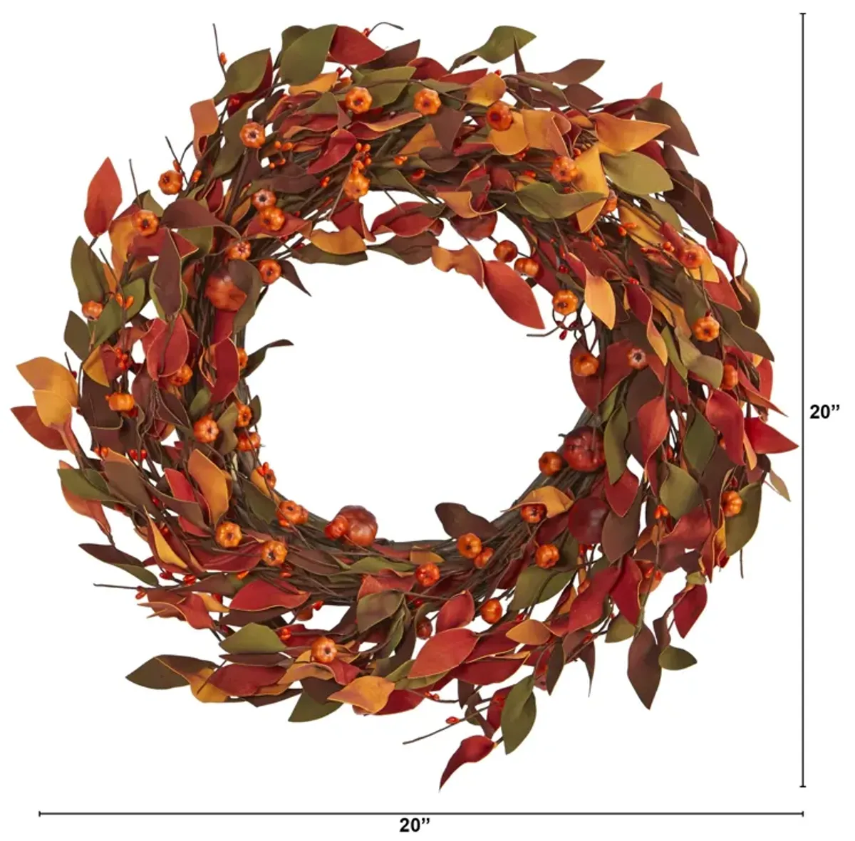 Hivvago 20" Harvest Leaf and Mini Pumpkin Artificial Wreath