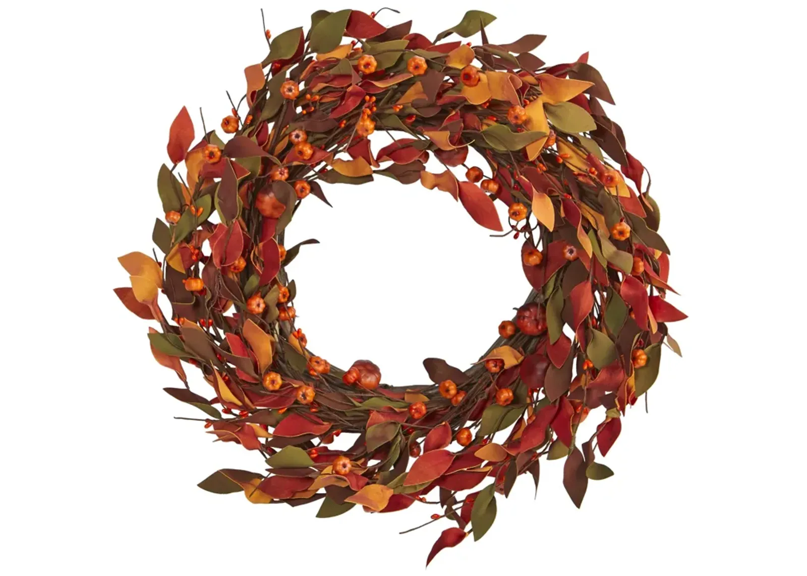 HomPlanti 20" Harvest Leaf and Mini Pumpkin Artificial Wreath