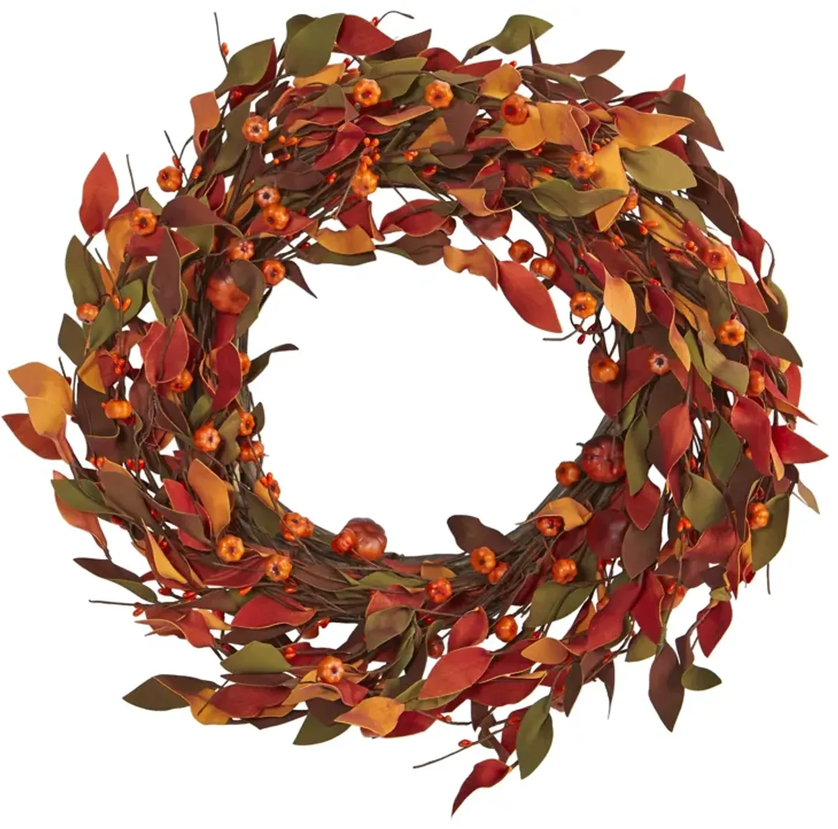 Hivvago 20" Harvest Leaf and Mini Pumpkin Artificial Wreath