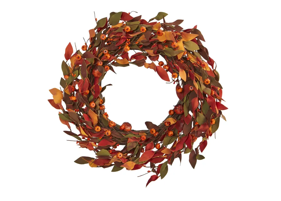 HomPlanti 20" Harvest Leaf and Mini Pumpkin Artificial Wreath