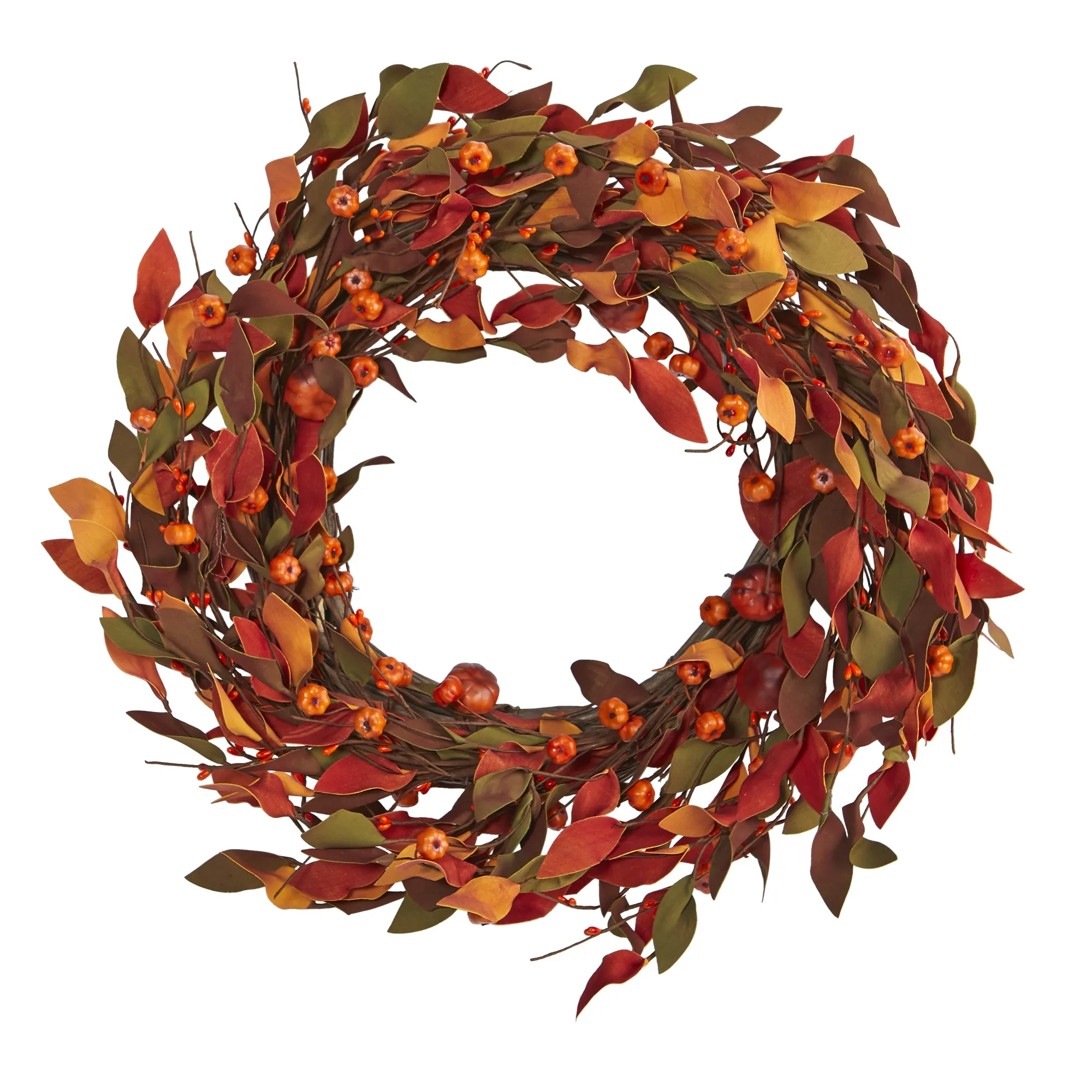 HomPlanti 20" Harvest Leaf and Mini Pumpkin Artificial Wreath