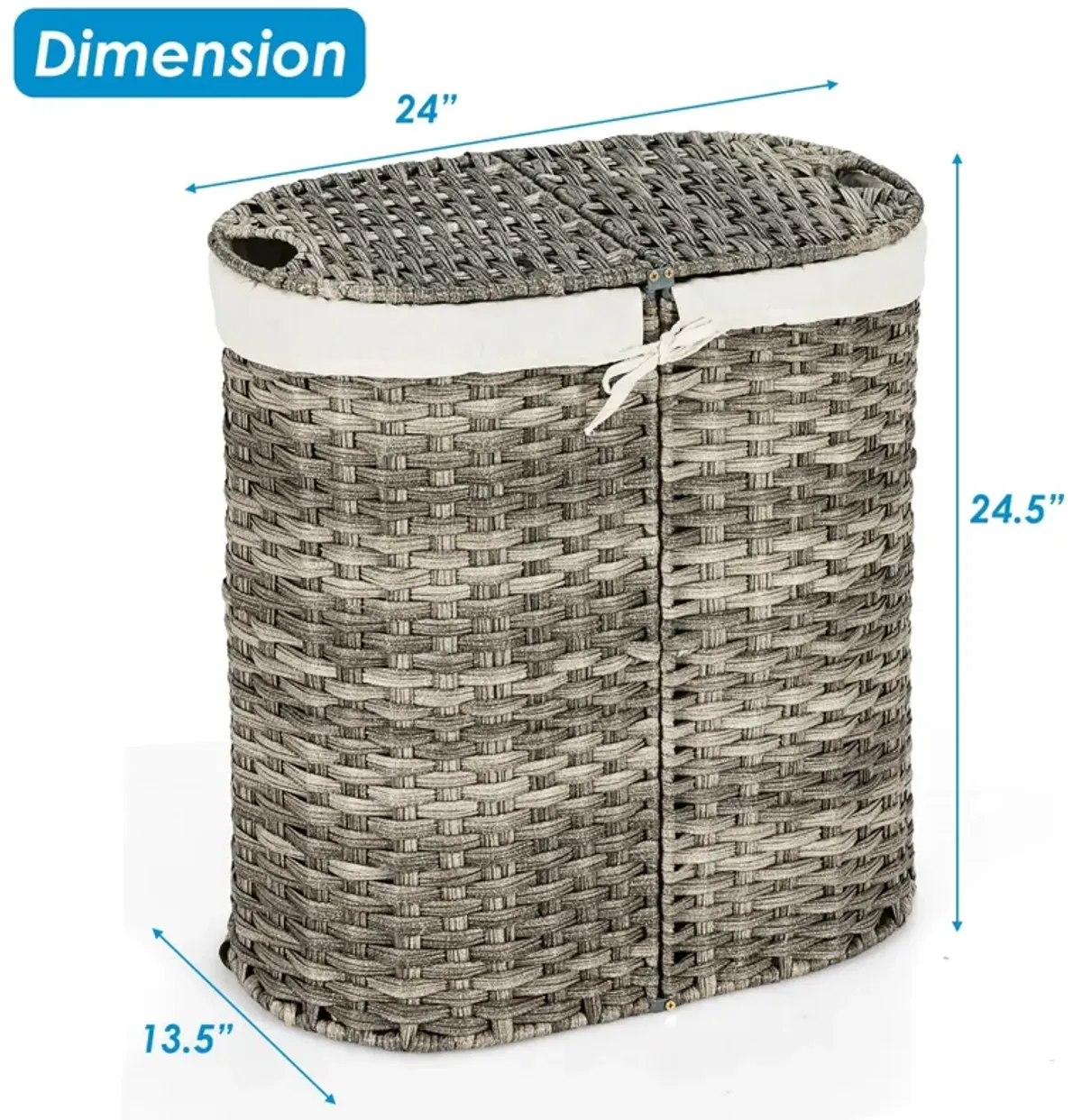 Handwoven Laundry Hamper Basket with 2 Removable Liner Bags