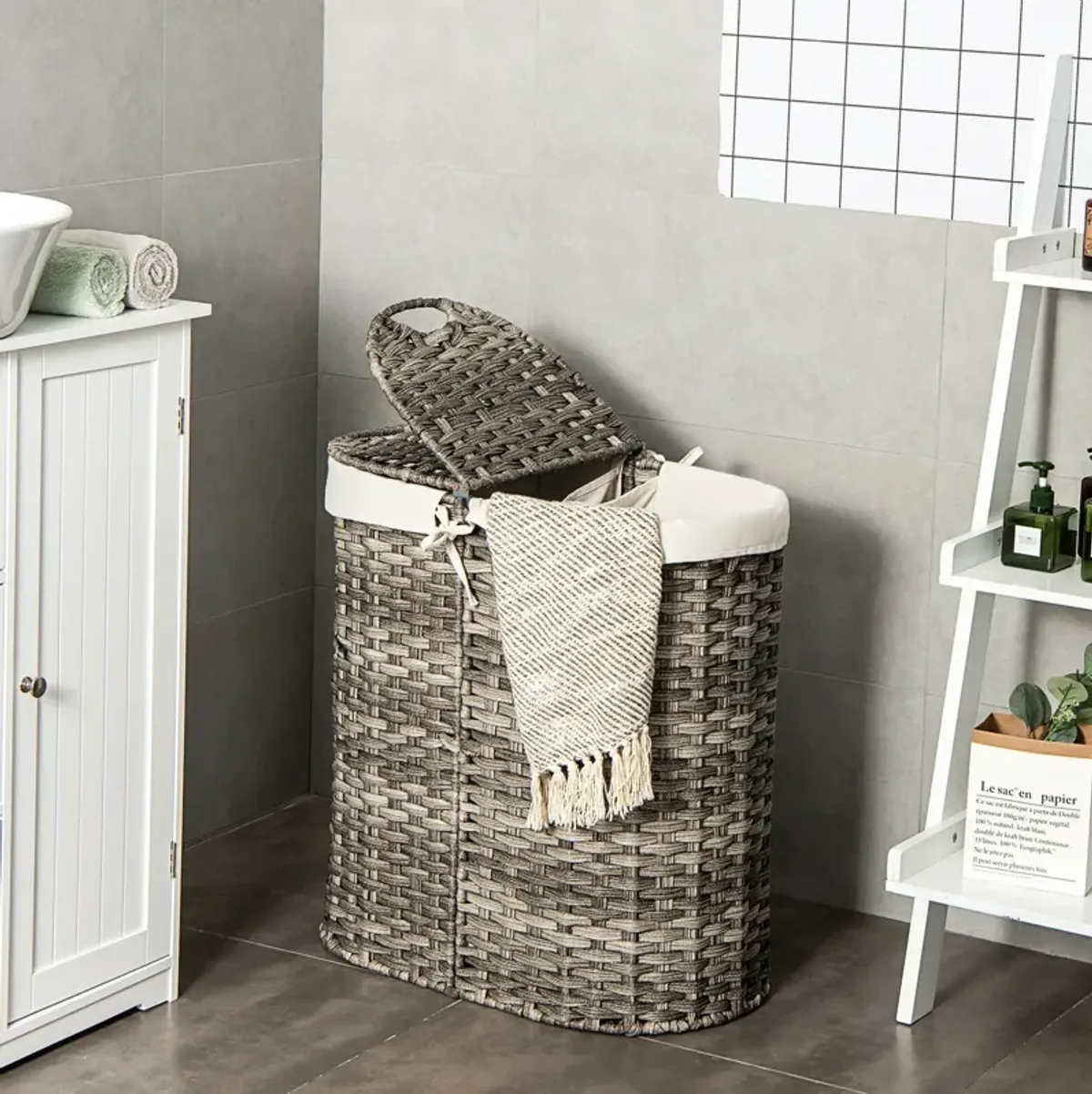 Handwoven Laundry Hamper Basket with 2 Removable Liner Bags