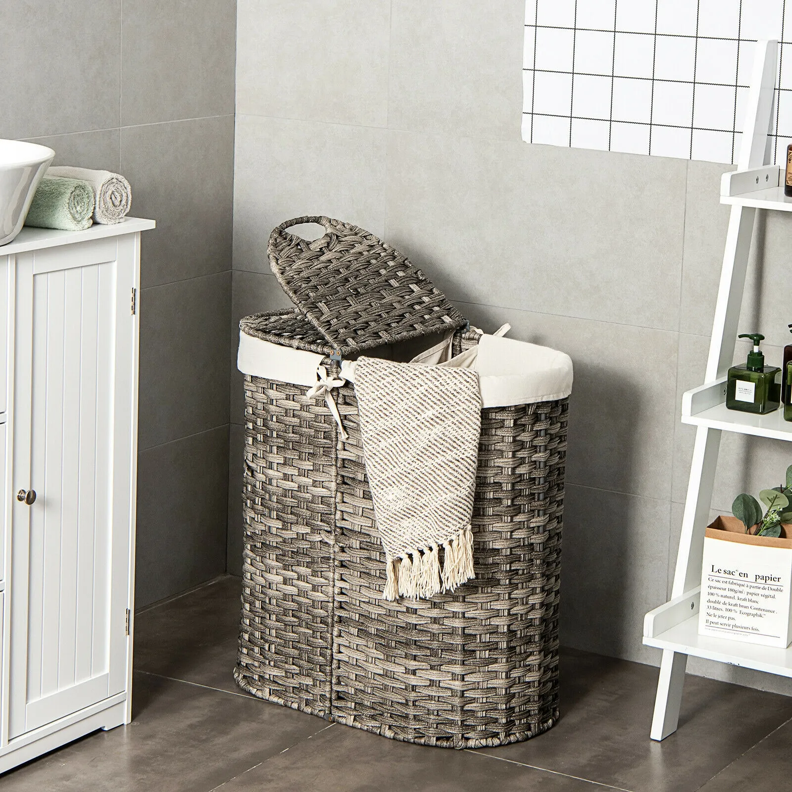 Handwoven Laundry Hamper Basket with 2 Removable Liner Bags