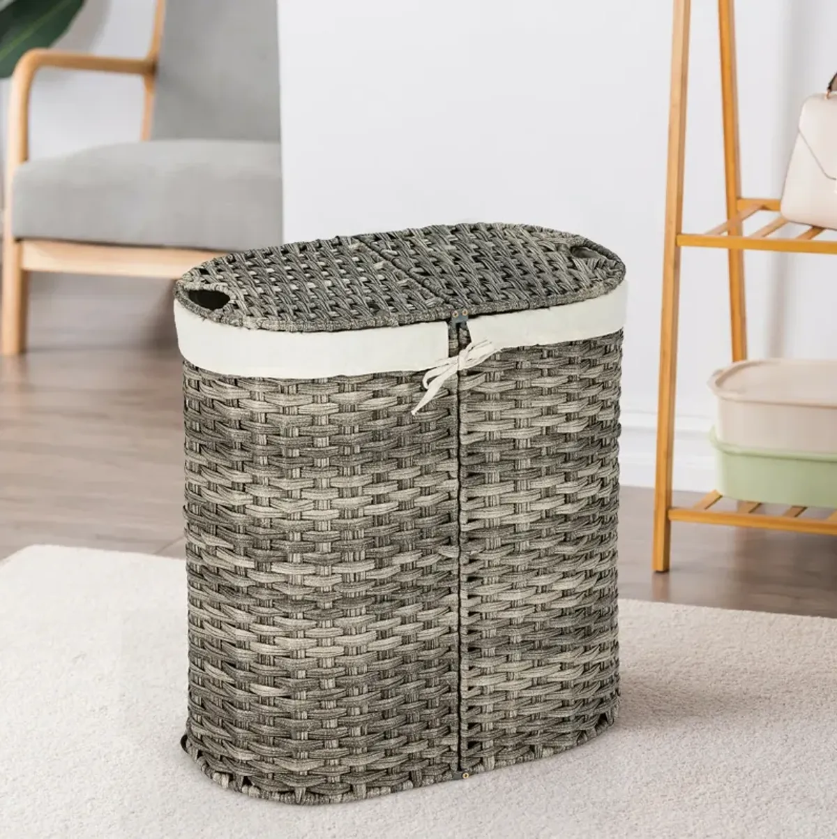 Handwoven Laundry Hamper Basket with 2 Removable Liner Bags