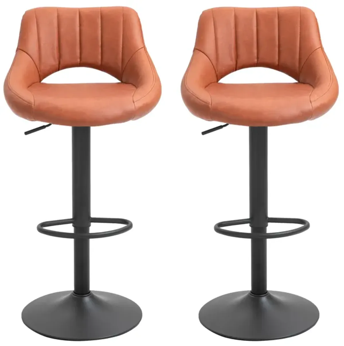 HOMCOM Bar Stools Set of 2, Swivel Bar Height Barstools Chairs with Adjustable Height, Round Heavy Metal Base, and Footrest, Brown