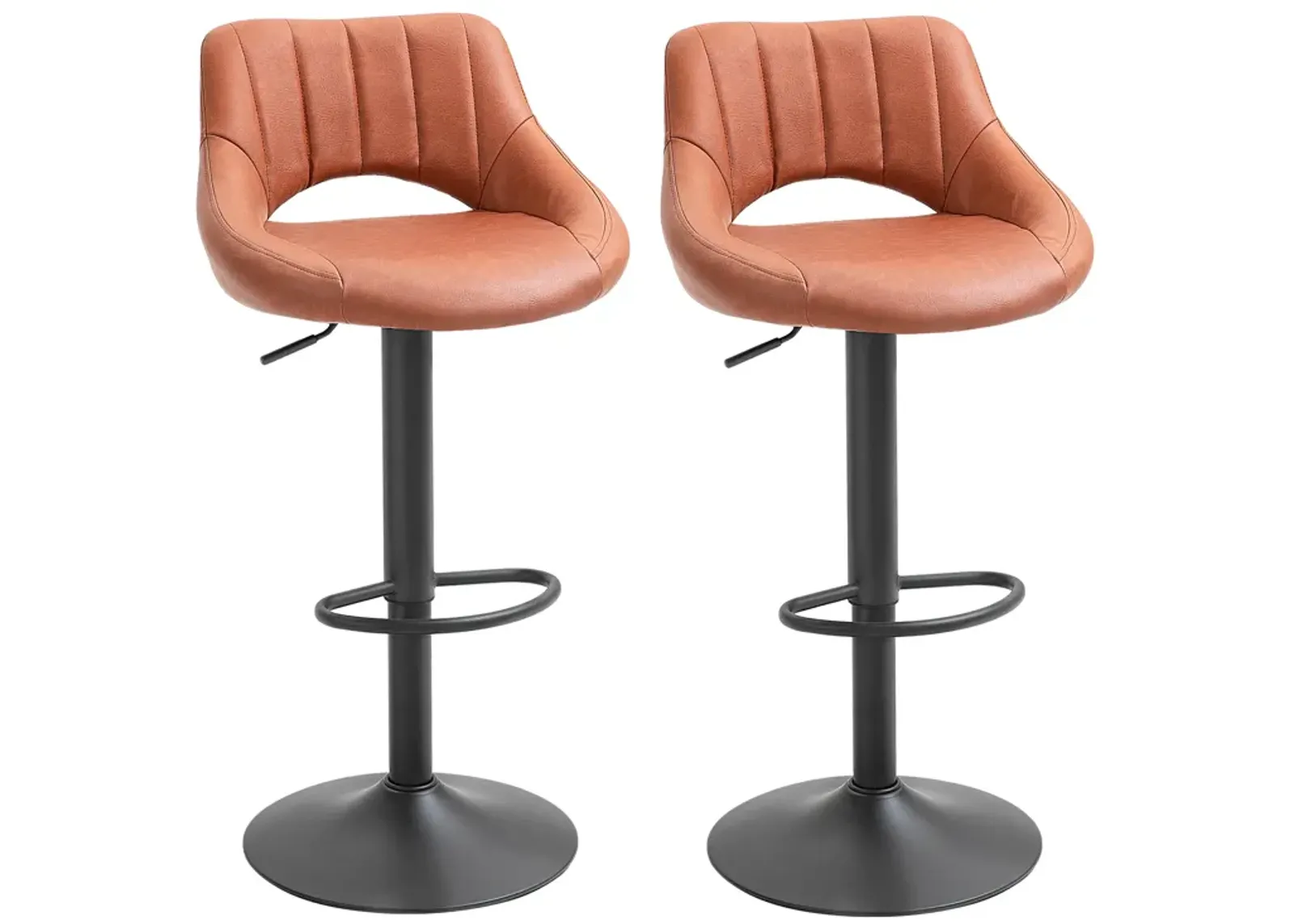 HOMCOM Bar Stools Set of 2, Swivel Bar Height Barstools Chairs with Adjustable Height, Round Heavy Metal Base, and Footrest, Brown