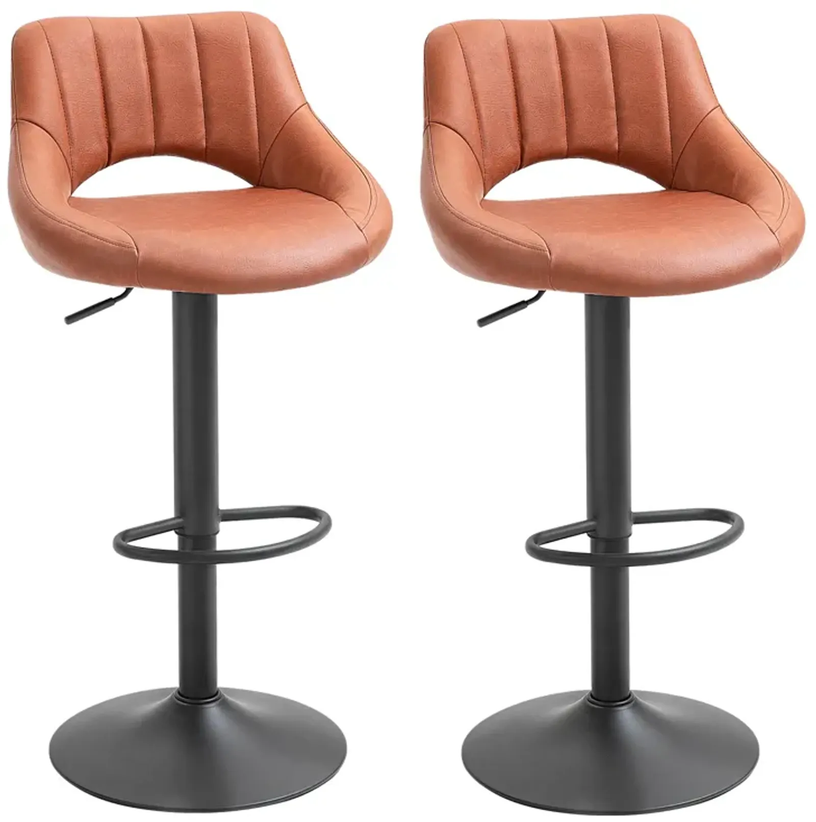 HOMCOM Bar Stools Set of 2, Swivel Bar Height Barstools Chairs with Adjustable Height, Round Heavy Metal Base, and Footrest, Brown