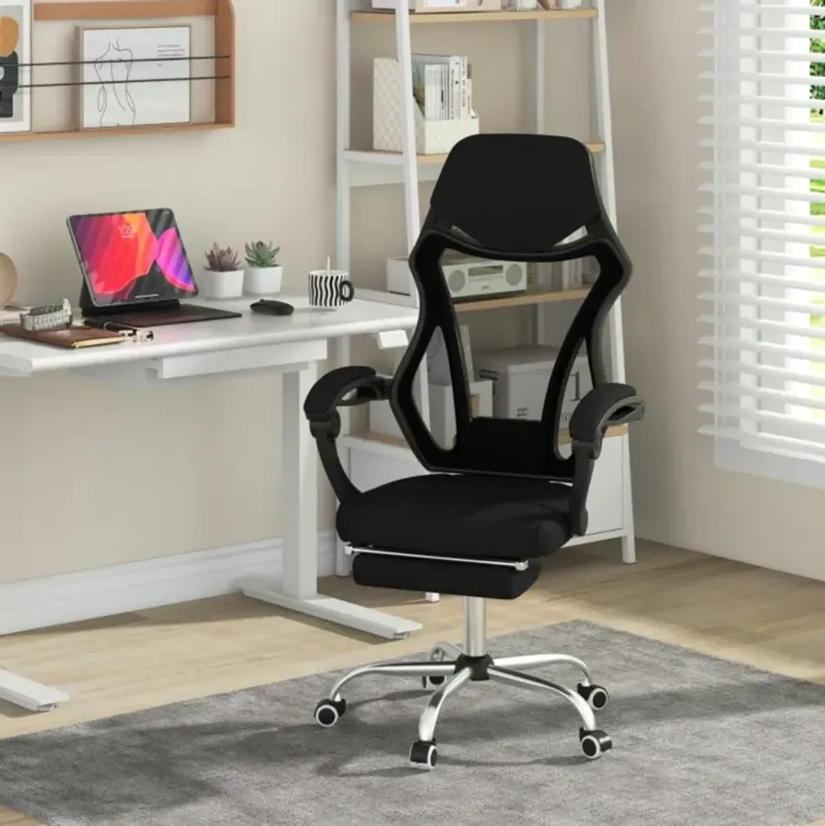 Hivvago Ergonomic Mesh Office Chair with Footrest and Tilting Backrest-Black